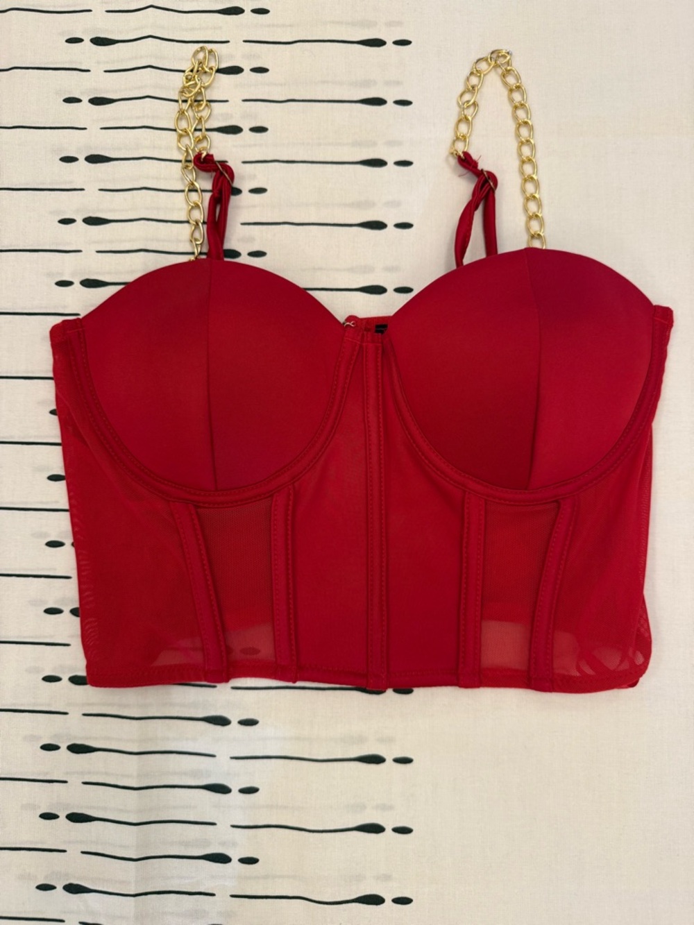 Say What Red Bustier Crop Top with Gold Chain Straps